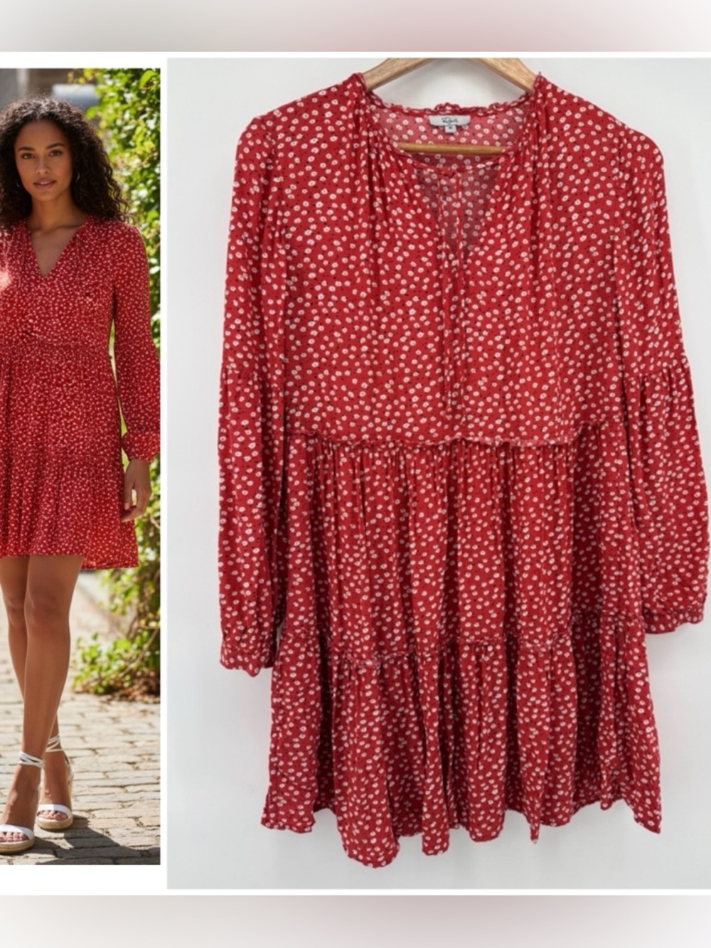 Rails Everly Tiered  Daisy Print Dress Long sleeves Women's Sz XS Cottagecore